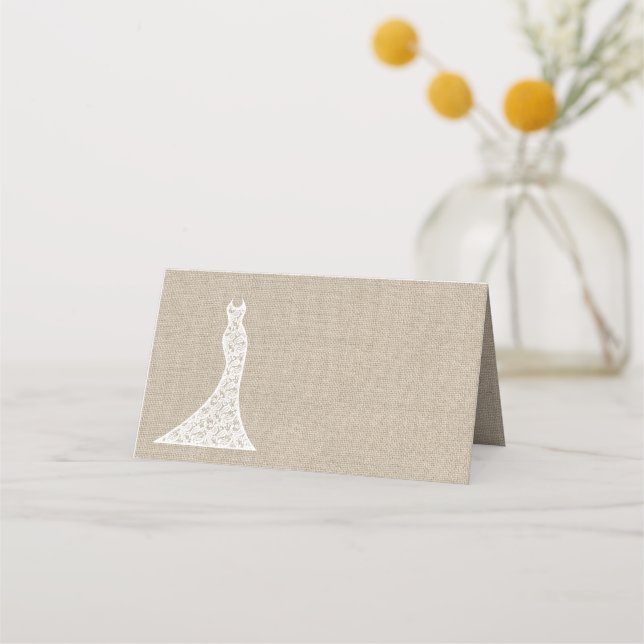 Beautiful Burlap Bridal Shower Folded Place Cards (Front)