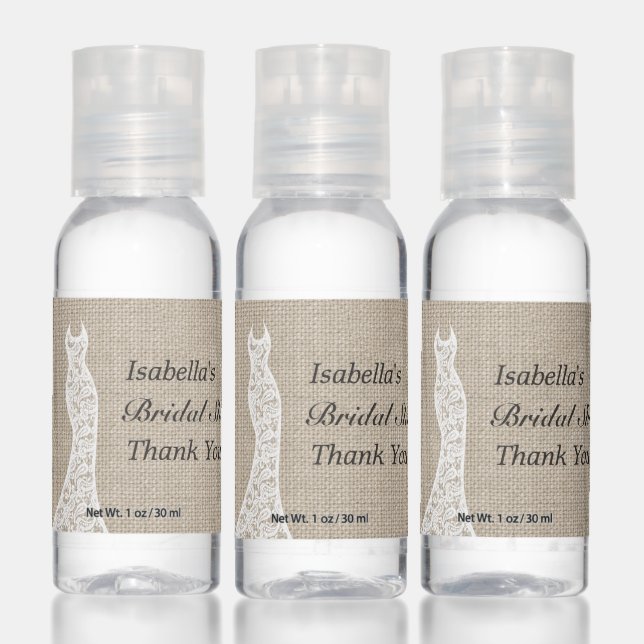 Beautiful Burlap Bridal Shower Hand Sanitizer (Set)