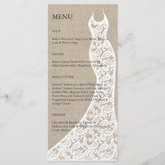 Beautiful Burlap Bridal Shower Menu (Front)