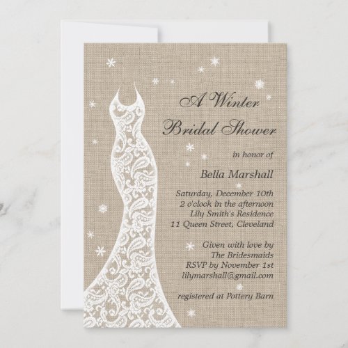 Beautiful Burlap Winter Bridal Shower Invitation Invitation