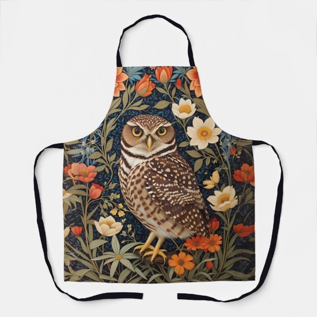 Beautiful Burrowing Owl William Morris Inspired Apron (Front)