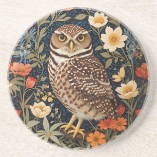 Beautiful Burrowing Owl William Morris Inspired Coaster