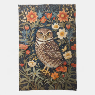 Beautiful Burrowing Owl William Morris Inspired Kitchen Towel