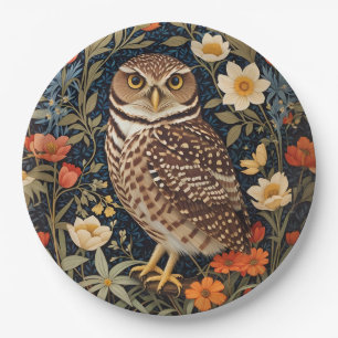 Beautiful Burrowing Owl William Morris Inspired Paper Plates