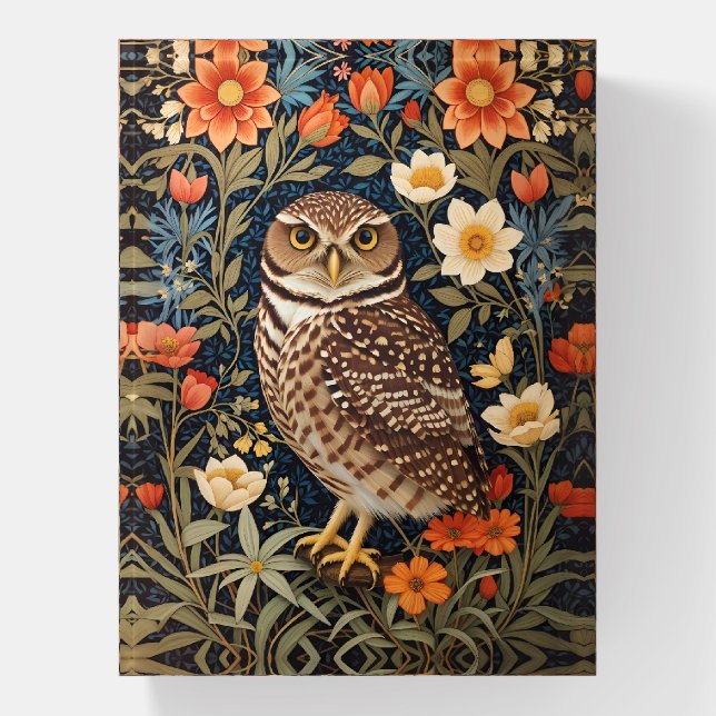 Beautiful Burrowing Owl William Morris Inspired Paperweight (Vertical)