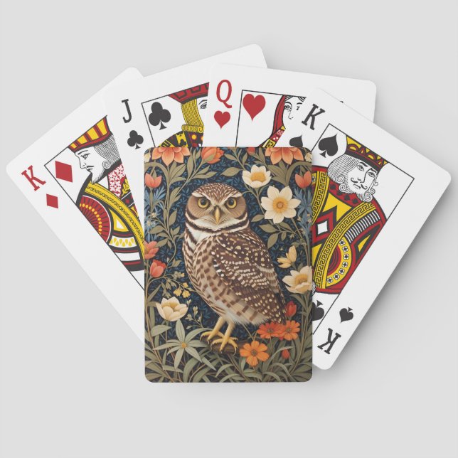 Beautiful Burrowing Owl William Morris Inspired Poker Cards (Back)