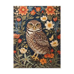 Beautiful Burrowing Owl William Morris Inspired Postcard