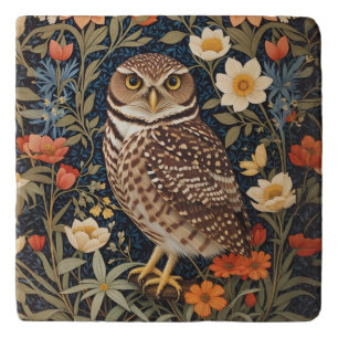 Beautiful Burrowing Owl William Morris Inspired Trivet
