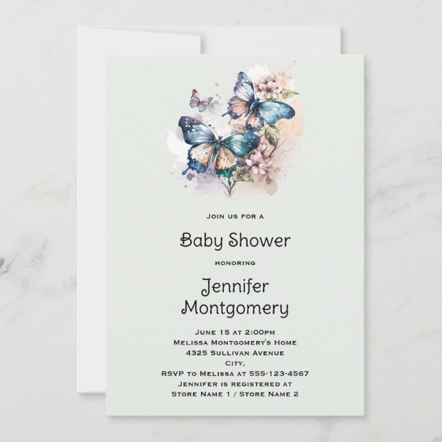 Beautiful Butterflies and Flowers Baby Shower Invitation (Front)
