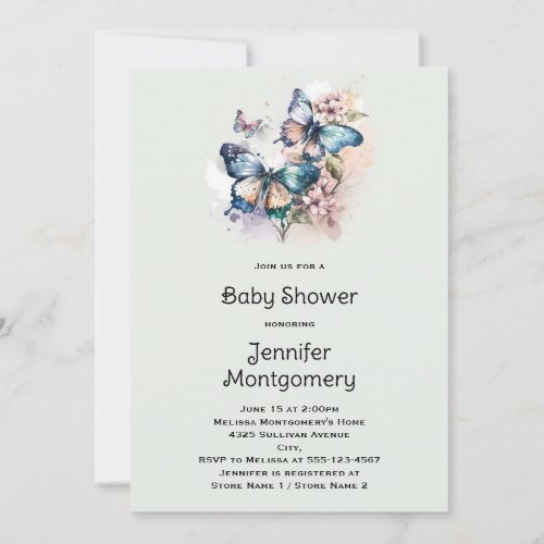 Beautiful Butterflies and Flowers Baby Shower Invitation