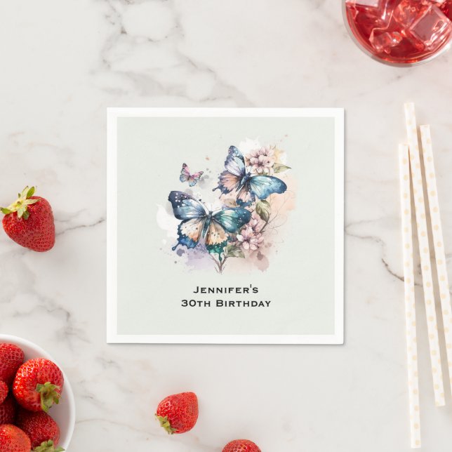 Beautiful Butterflies and Flowers Birthday Napkins (Insitu)