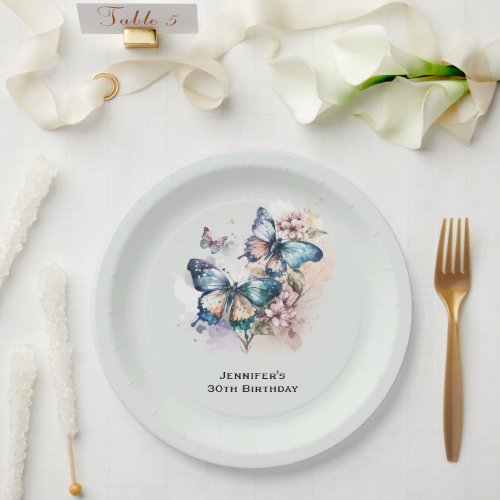 Beautiful Butterflies and Flowers Birthday Paper Plates