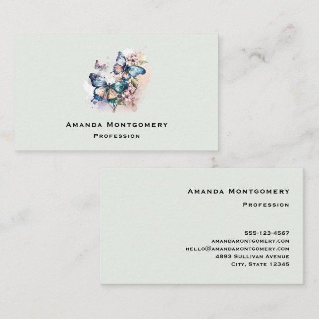 Beautiful Butterflies and Flowers Business Card (Front/Back)