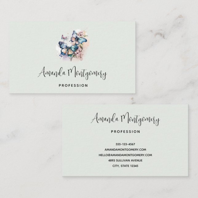 Beautiful Butterflies and Flowers Business Card (Front/Back)