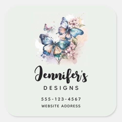 Beautiful Butterflies and Flowers Business Square Sticker