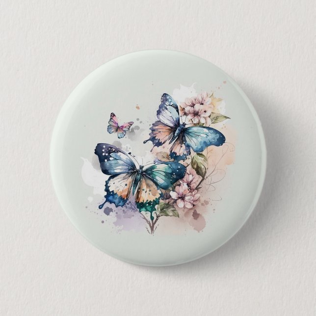 Beautiful Butterflies and Flowers Button (Front)