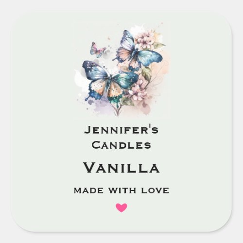 Beautiful Butterflies and Flowers Candle Craft Square Sticker