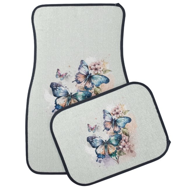 Beautiful Butterflies and Flowers Car Floor Mat (Set)