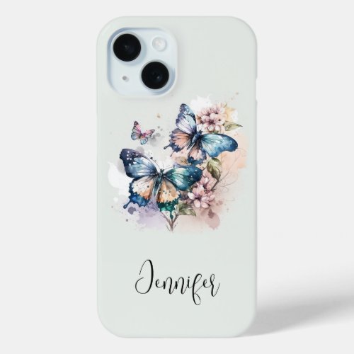 Beautiful Butterflies and Flowers iPhone 15 Case