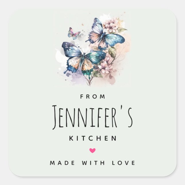 Beautiful Butterflies and Flowers Kitchen Square Sticker (Front)