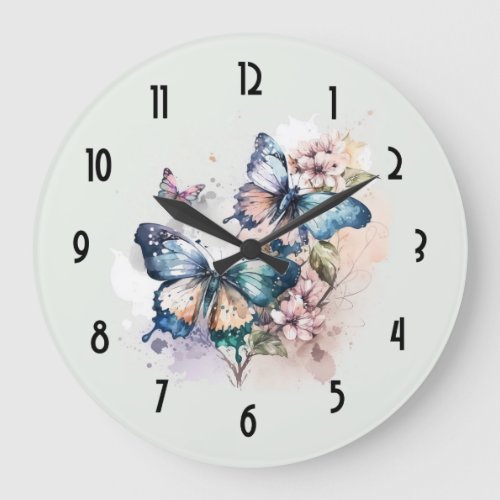 Beautiful Butterflies and Flowers Large Clock