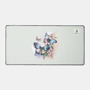 Beautiful Butterflies and Flowers Monogram Desk Mat