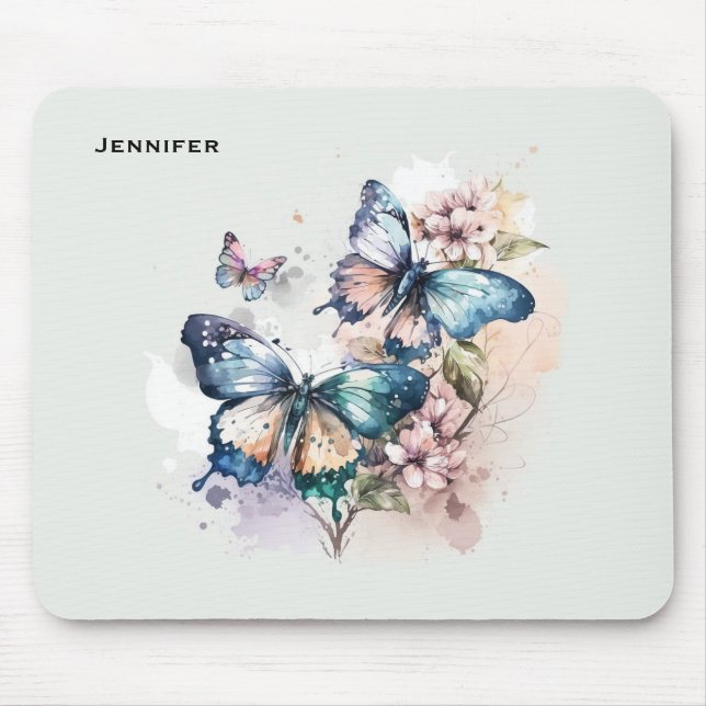 Beautiful Butterflies and Flowers Mouse Pad (Front)