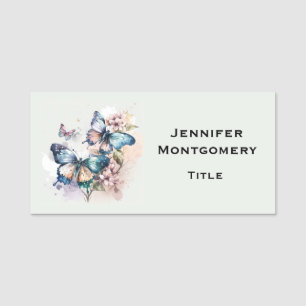 Beautiful Butterflies and Flowers Name Tag