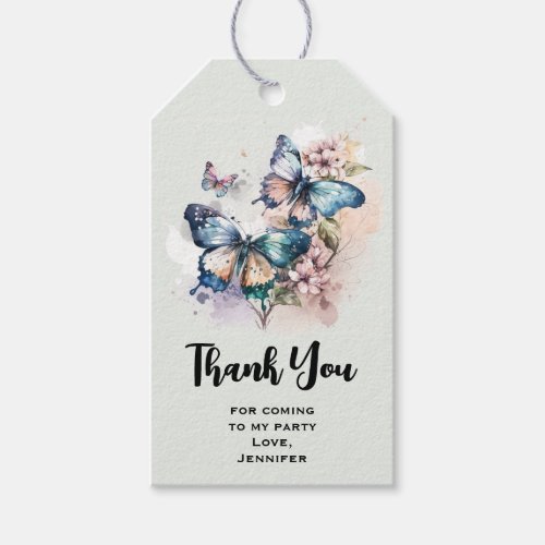 Beautiful Butterflies and Flowers Party Thank You Gift Tags