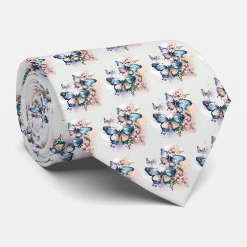 Beautiful Butterflies and Flowers Pattern Neck Tie