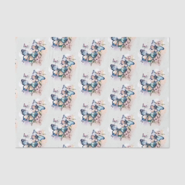 Beautiful Butterflies and Flowers Pattern Tissue Paper (Front)