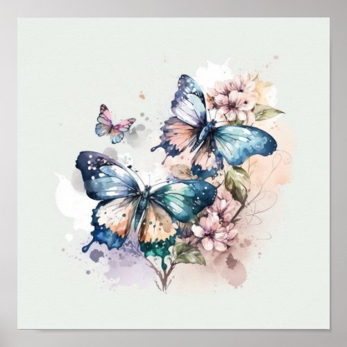Beautiful Butterflies and Flowers Poster