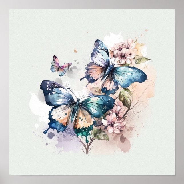 Beautiful Butterflies and Flowers Poster (Front)