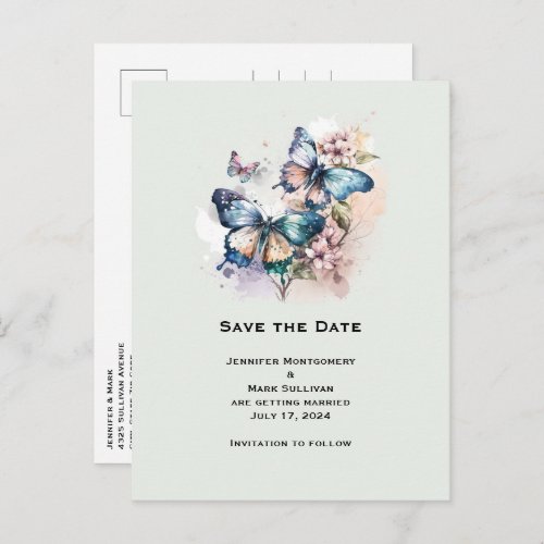 Beautiful Butterflies and Flowers Save the Date Invitation Postcard