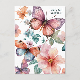 Beautiful Butterflies and Flowers SORRY FOR LOSS Postcard