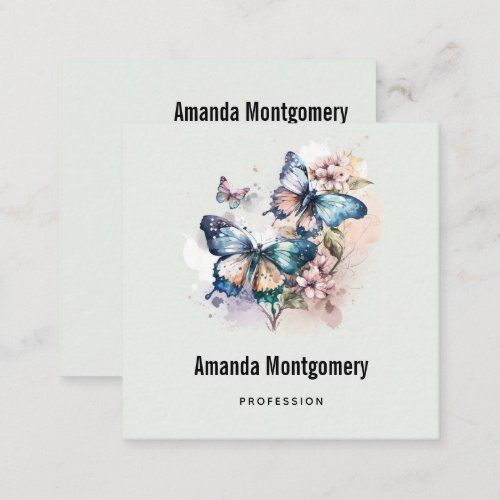 Beautiful Butterflies and Flowers Square Business Card