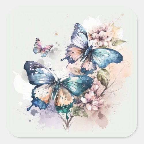 Beautiful Butterflies and Flowers Square Sticker