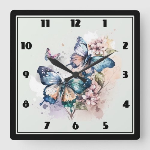 Beautiful Butterflies and Flowers Square Wall Clock
