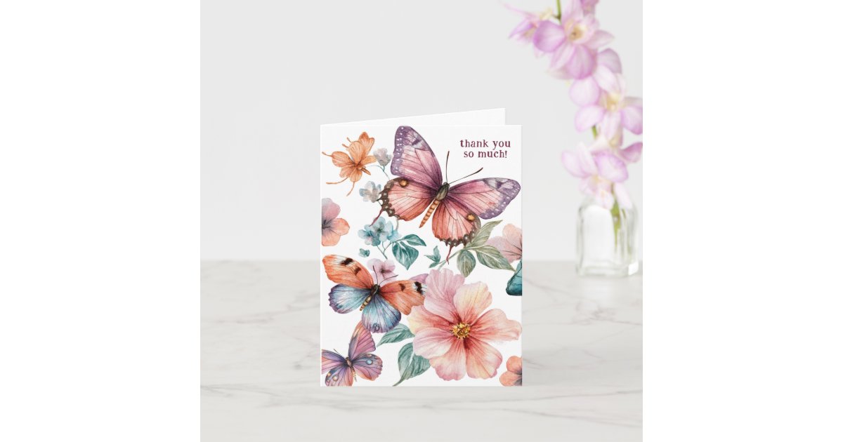 Beautiful Butterflies and Flowers Thank You Card | Zazzle