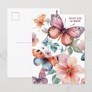 Beautiful Butterflies and Flowers Thank You Postcard