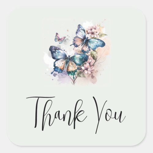 Beautiful Butterflies and Flowers Thank You Square Sticker
