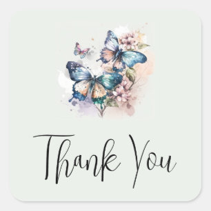 Beautiful Butterflies and Flowers Thank You Square Sticker