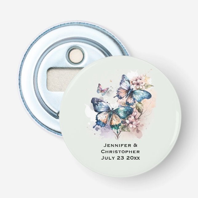 Beautiful Butterflies and Flowers Wedding Bottle Opener (Front)