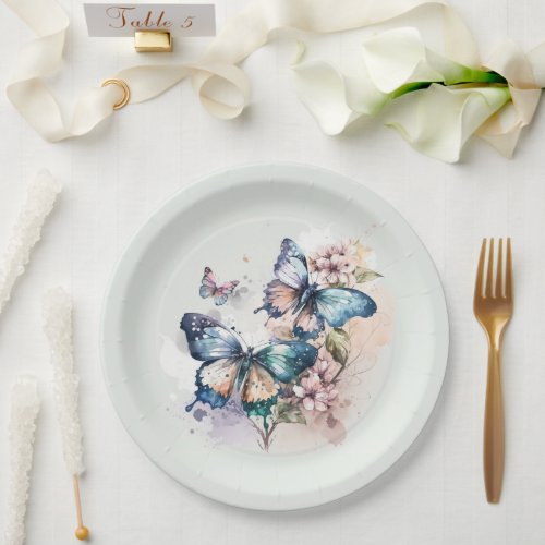 Beautiful Butterflies and Flowers Whimsical Paper Plates