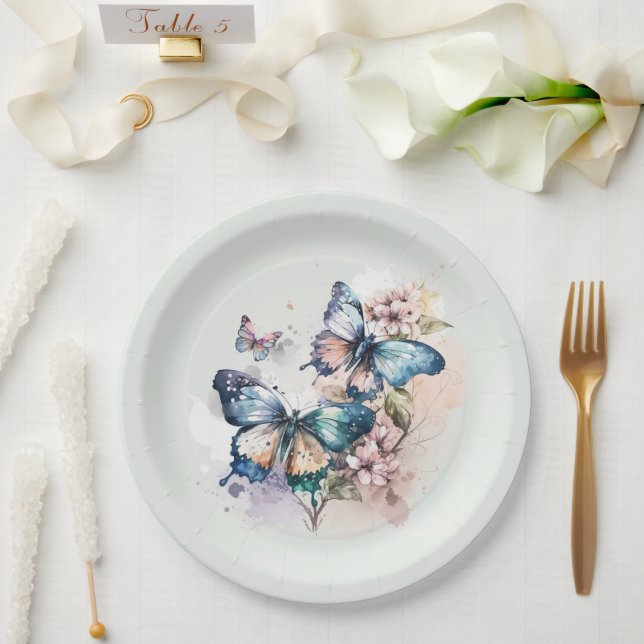 Beautiful Butterflies and Flowers Whimsical Paper Plates (Wedding)
