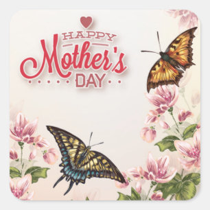 Beautiful Butterflies Floral Mothers Day Square Sticker