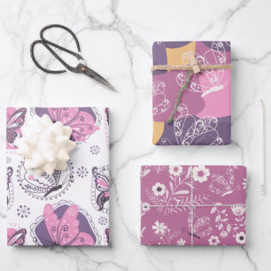 Beautiful Butterflies in Pink and Purple Wrapping Paper Sheets
