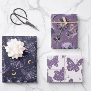 Beautiful Butterflies in Purple Wrapping Paper Sheets