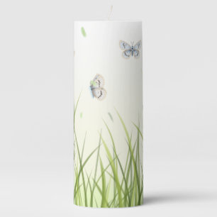 Beautiful Butterflies in Sunlit Grass Ethereal Pillar Candle