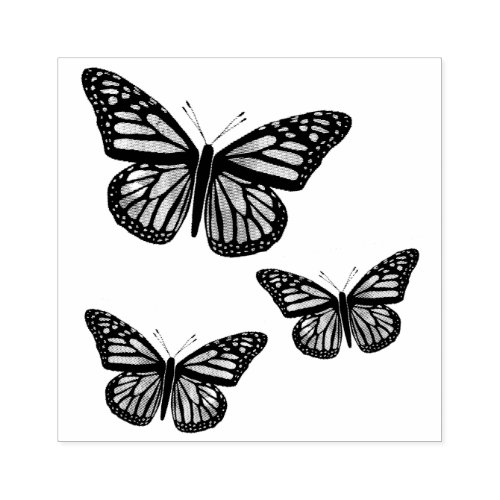 Beautiful Butterflies Monarchs Hand Drawn Rubber Stamp